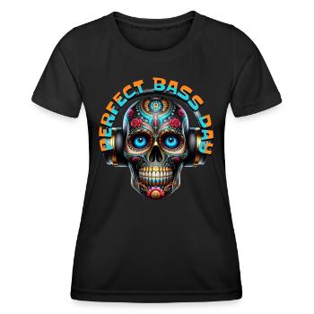PERFECT BASS DAY - Cool Skull with Headphones! - Women's Functional T-Shirt - black - Front - AI Model Female 172 light (172cm)