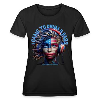 I CAME TO DRUM & BASS – Curly Hair with Headphones - Women's Functional T-Shirt - black - Front - AI Model Female 172 light (172cm)