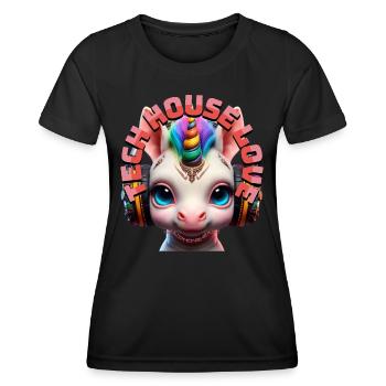 TECH HOUSE LOVE – Cute Unicorn Baby & Headphones! - Women's Functional T-Shirt - black - Front - AI Model Female 172 light (172cm)