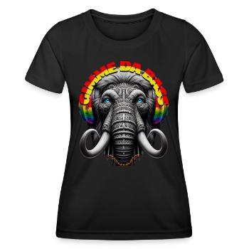GIMME DA BASS - Cool Mammoth with Headphones! - Women's Functional T-Shirt - black - Front - AI Model Female 172 light (172cm)