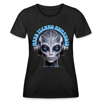 HARD TECHNO HUMANOID – Cool Grey Dude Headphones! - Women's Functional T-Shirt - black - Front - AI Model Female 172 light (172cm)