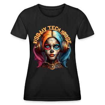 KISS MY TECH HOUSE - Cool Girl with Headphones! - Women's Functional T-Shirt - black - Front - AI Model Female 172 light (172cm)