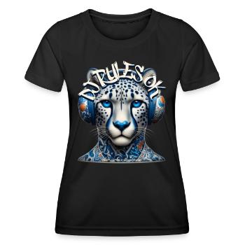 DJ RULES OK - Cool Cheetah with Headphones! - Women's Functional T-Shirt - black - Front - AI Model Female 172 light (172cm)