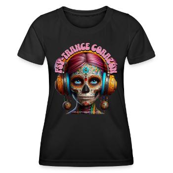 PSY-TRANCE CORAZÓN - Cool Woman with Headphones! - Women's Functional T-Shirt - black - Front - AI Model Female 172 light (172cm)