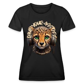 RAVE YOUR ASS OFF - Cute Cheetah with Headphones! - Women's Functional T-Shirt - black - Front - AI Model Female 172 light (172cm)