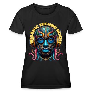 MELODIC TECHNO ROCKS - Cool Dude with Headphones! - Women's Functional T-Shirt - black - Front - AI Model Female 172 light (172cm)