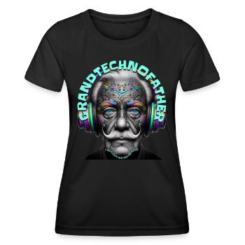GRANDTECHNOFATHER - Cool Grandpa with Headphones! - Women's Functional T-Shirt - black - Front - AI Model Female 172 light (172cm)