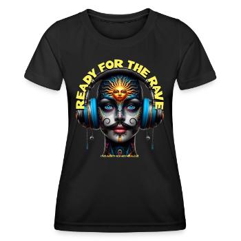 READY FOR THE RAVE - Cool She/He with Headphones! - Women's Functional T-Shirt - black - Front - AI Model Female 172 light (172cm)