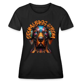 DRUM&BASS 87BPM - Cute Dog with Headphones! - Women's Functional T-Shirt - black - Front - AI Model Female 172 light (172cm)
