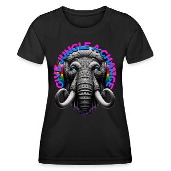 GIVE JUNGLE A CHANCE - Cool Mammoth & Headphones! - Women's Functional T-Shirt - black - Front - AI Model Female 172 light (172cm)