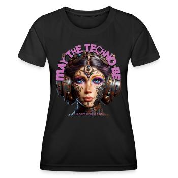 MAY THE TECHNO BE - Cool Woman with Headphones! - Women's Functional T-Shirt - black - Front - AI Model Female 172 light (172cm)