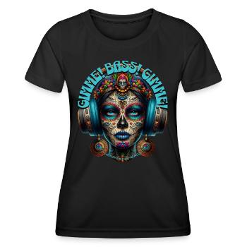 GIMME! BASS! GIMME! - Cool Woman with Headphones! - Women's Functional T-Shirt - black - Front - AI Model Female 172 light (172cm)
