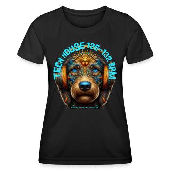 TECH HOUSE 126-132 BPM - Labradoodle & Headphones! - Women's Functional T-Shirt - black - Front - AI Model Female 172 light (172cm)