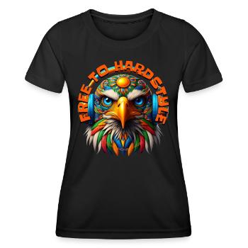 FREE TO HARDSTYLE – Cool Eagle with Headphones! - Women's Functional T-Shirt - black - Front - AI Model Female 172 light (172cm)