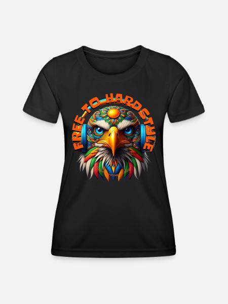 FREE TO HARDSTYLE – Cool Eagle with Headphones! - Women's Functional T-Shirt - black