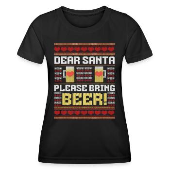 Dear Santa Please Bring beer Ugly Christmas Sweate - Frauen Funktions-T-Shirt - Schwarz - Vorne - AI Model Female 172 light (172cm)
