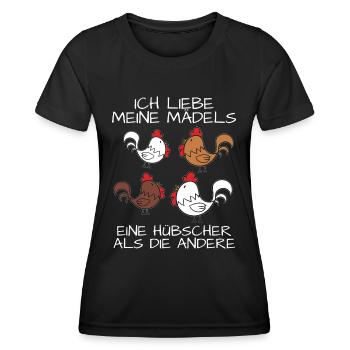 Hühner Huhn Landwirt Bauernhof Hahn Hühnerstall - Frauen Funktions-T-Shirt - Schwarz - Vorne - AI Model Female 172 light (172cm)