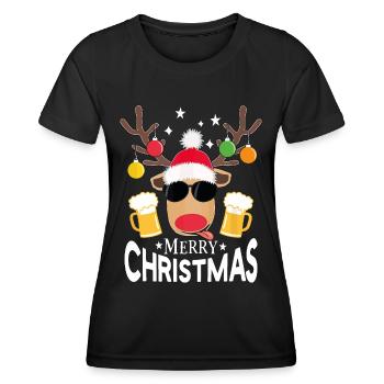 Weihnachten Rennes Bier trinken Frohe Weihnachten - Frauen Funktions-T-Shirt - Schwarz - Vorne - AI Model Female 172 light (172cm)