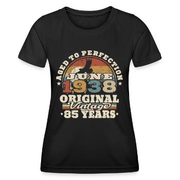 Born in June 1938 - 85 years old - Women's Functional T-Shirt - black - Front - AI Model Female 172 light (172cm)