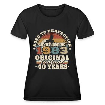 Born in June 1983 - 40 years old - Women's Functional T-Shirt - black - Front - AI Model Female 172 light (172cm)