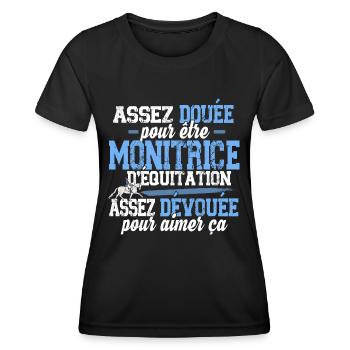 Monitrice d'équitation Métier Cheval Equestre - T-shirt sport Femme - noir - Devant - AI Model Female 172 light (172cm)