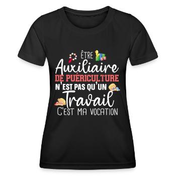 Auxiliaire de puériculture Puéricultrice Métier - T-shirt sport Femme - noir - Devant - AI Model Female 172 light (172cm)
