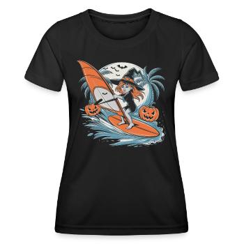 Windsurfen Halloween Hexe - Frauen Funktions-T-Shirt - Schwarz - Vorne - AI Model Female 172 light (172cm)