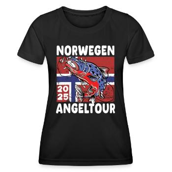 Circuit de pêche en Norvège 2025 Angel Tour à Norwegen - T-shirt sport Femme - noir - Devant - AI Model Female 172 light (172cm)