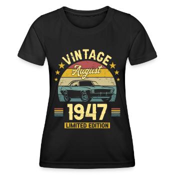 Vintage August 1947 75 years anniversary - Women's Functional T-Shirt - black - Front - AI Model Female 172 light (172cm)