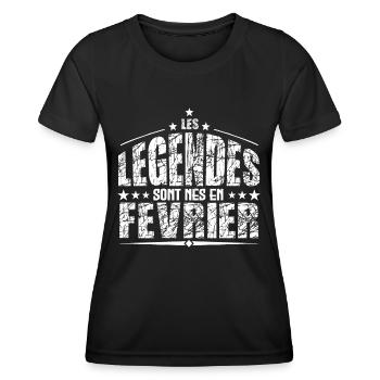 Février | les Légendes sont nés en Février Anniver - T-shirt sport Femme - noir - Devant - AI Model Female 172 light (172cm)