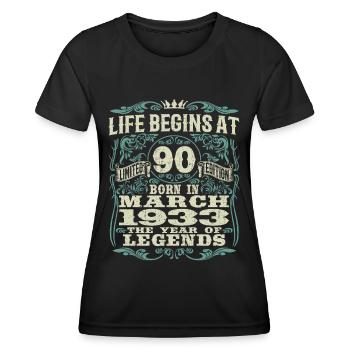 90 Jahre alt - Geburtstag 1933 - März 1933 geboren - Frauen Funktions-T-Shirt - Schwarz - Vorne - AI Model Female 172 light (172cm)