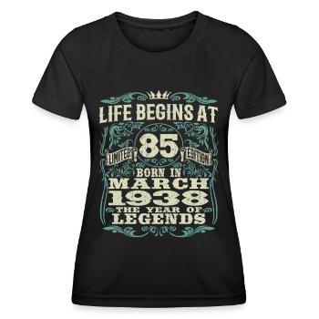 85 years old - birthday 1938 - born in march 1938 - Women's Functional T-Shirt - black - Front - AI Model Female 172 light (172cm)