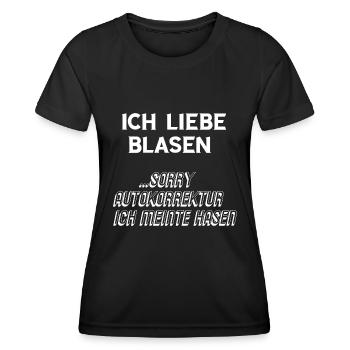 Ich liebe Blasen .. sorry Autokorrektur Hasen - Frauen Funktions-T-Shirt - Schwarz - Vorne - AI Model Female 172 light (172cm)