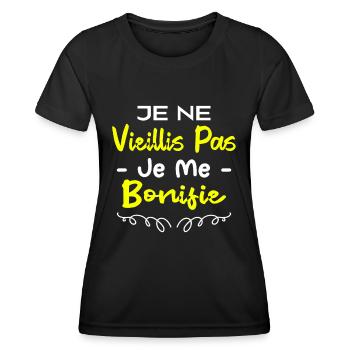 Je ne vieillis pas je me bonifie - T-shirt sport Femme - noir - Devant - AI Model Female 172 light (172cm)