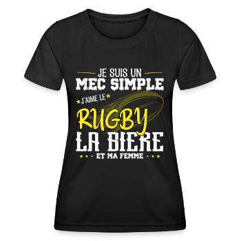 Je suis un Mec simple j'aime rugby et la bière - T-shirt sport Femme - noir - Devant - AI Model Female 172 light (172cm)