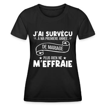 J'ai survécu à ma première année de mariage !! - T-shirt sport Femme - noir - Devant - AI Model Female 172 light (172cm)