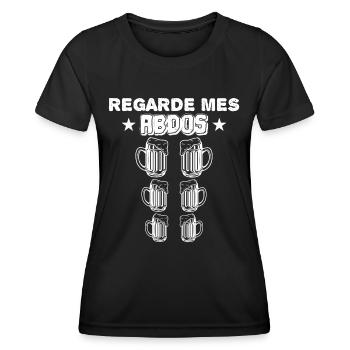 Regarde mes abdos bière cadeau alcool ! - T-shirt sport Femme - noir - Devant - AI Model Female 172 light (172cm)
