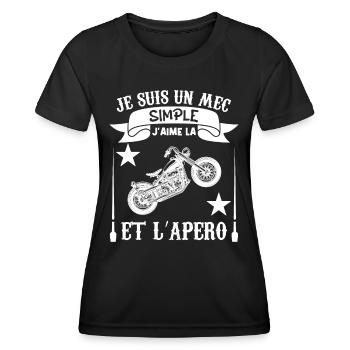 Je suis Un mec Simple j aime la moto et l apéro - T-shirt sport Femme - noir - Devant - AI Model Female 172 light (172cm)
