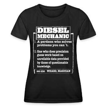 Idée cadeau de voiture mécanique - T-shirt sport Femme - noir - Devant - AI Model Female 172 light (172cm)