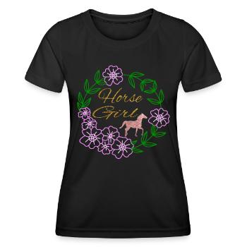 Idée cadeau Club d’équitation - T-shirt sport Femme - noir - Devant - AI Model Female 172 light (172cm)