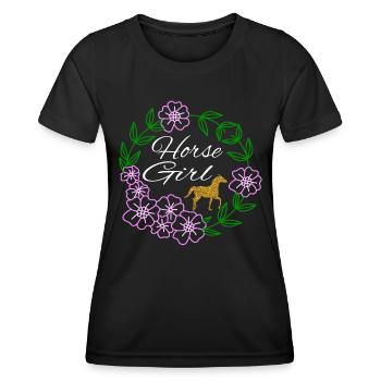 Idée cadeau Club d’équitation - T-shirt sport Femme - noir - Devant - AI Model Female 172 light (172cm)