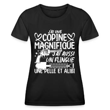 Copine Magnifique Humour Couple ma copine amour - T-shirt sport Femme - noir - Devant - AI Model Female 172 light (172cm)
