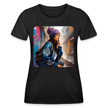 Süßes Streetwear Hip Hop Rap Girl - Frauen Funktions-T-Shirt - Schwarz - Vorne - AI Model Female 172 light (172cm)