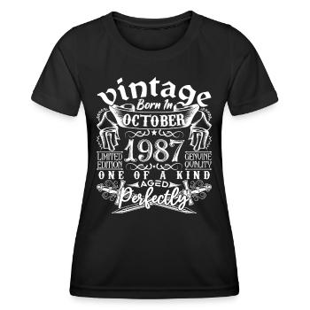 1987 Oktober 1987 Geburtstag Oktober 1987 - Frauen Funktions-T-Shirt - Schwarz - Vorne - AI Model Female 172 light (172cm)