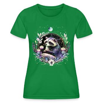 Little Raccoon, Moon, Flowers, Stars, Animals, - Women's Functional T-Shirt - kelly green - Front - AI Model Female 172 dark (172cm)