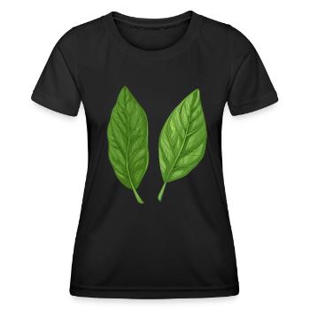 Deux feuilles de basilic Pure Nature - T-shirt sport Femme - noir - Devant - AI Model Female 172 light (172cm)