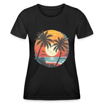 Sommer Sonnenuntergang Palmen Silhouette - Frauen Funktions-T-Shirt - Schwarz - Vorne - AI Model Female 172 light (172cm)