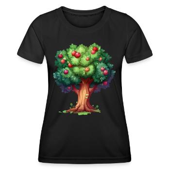 Farbenfroher Apfelbaum im Cartoon-Stil - Frauen Funktions-T-Shirt - Schwarz - Vorne - AI Model Female 172 light (172cm)