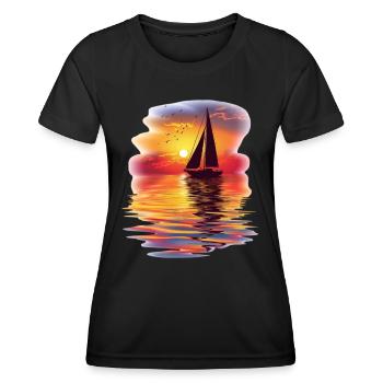 Sailboat at sunset by the sea - Women's Functional T-Shirt - black - Front - AI Model Female 172 light (172cm)