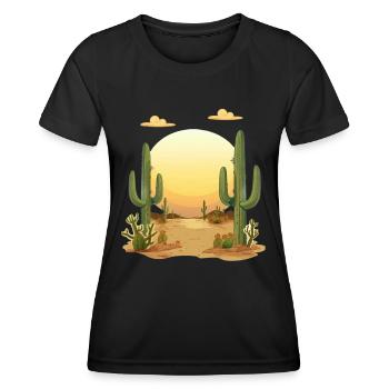 Paysage désertique au coucher du soleil - T-shirt sport Femme - noir - Devant - AI Model Female 172 light (172cm)